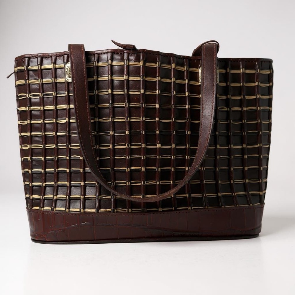 Brighton Brown‎ Leather Woven Tote Bag Handbag Purse Designer Fashion